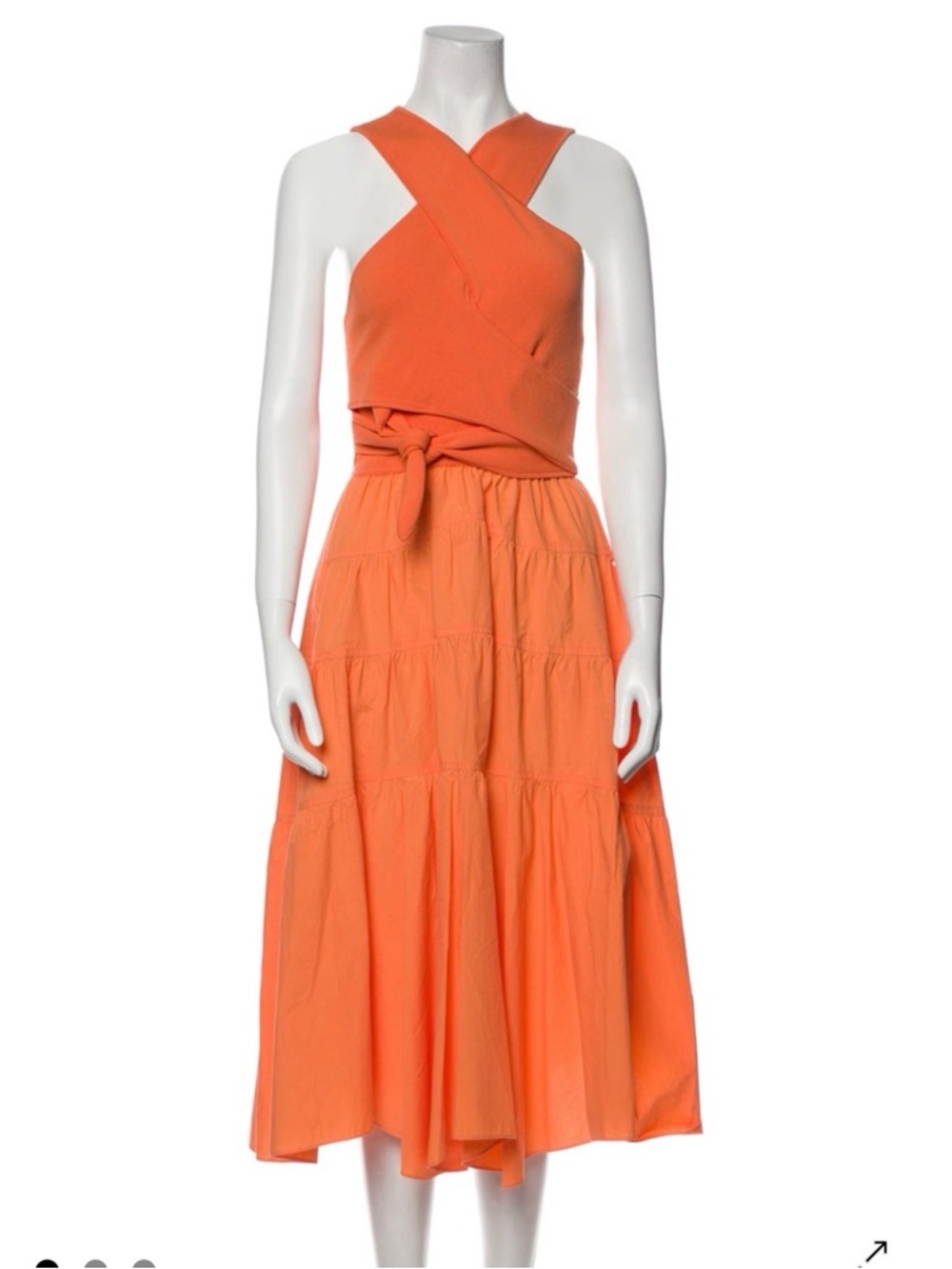 10 Crosby Derek Lam Orange Cross-Front Tie-Waist Midi Dress